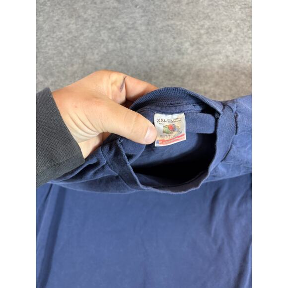 Vintage 90s The Chicago Beers Graphic Long Sleeve Shirt Mens 2XL Navy Cotton Tee - Picture 4 of 5